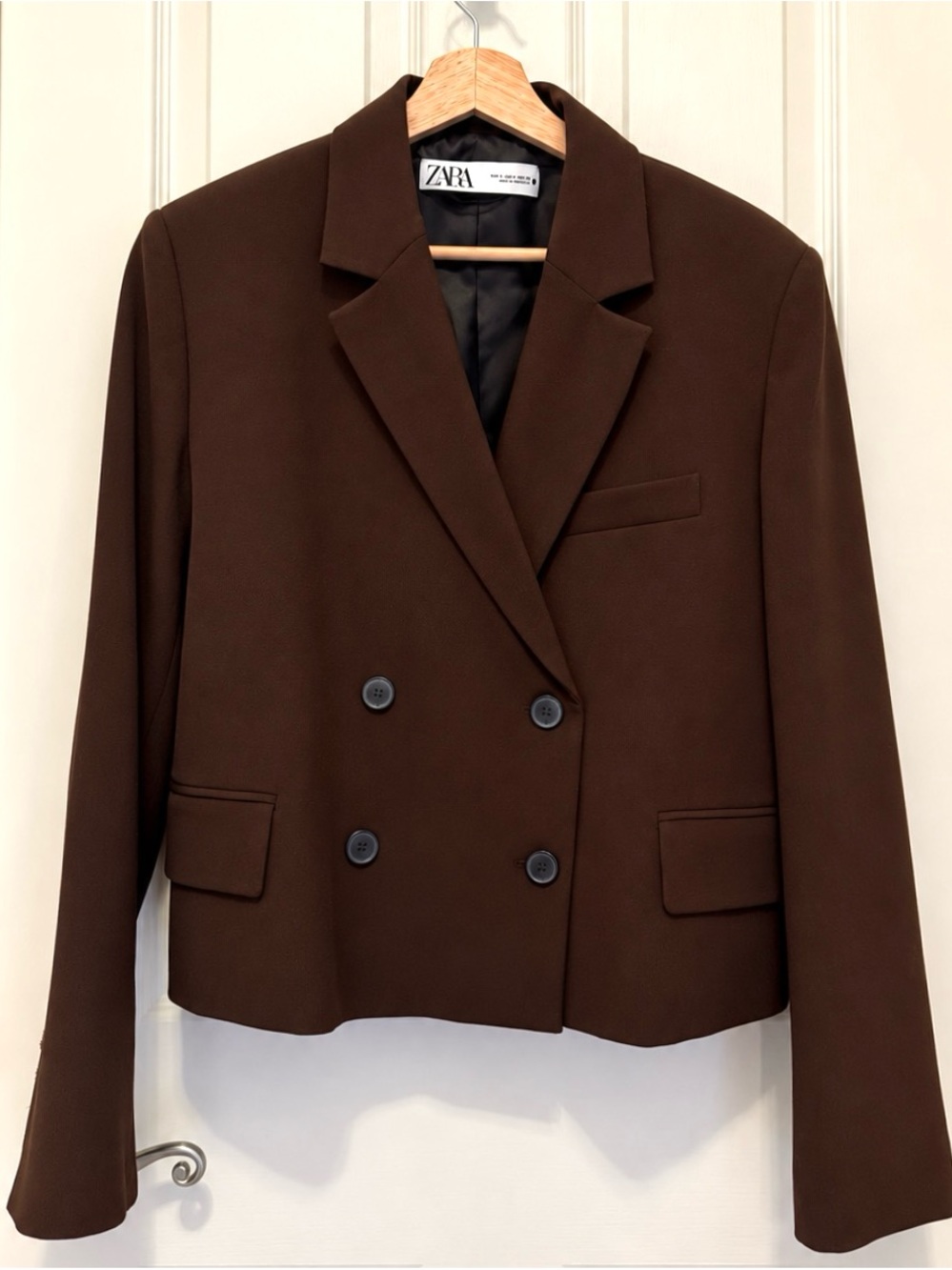 Zara Double-Breasted Chocolate Brown Cropped Blazer